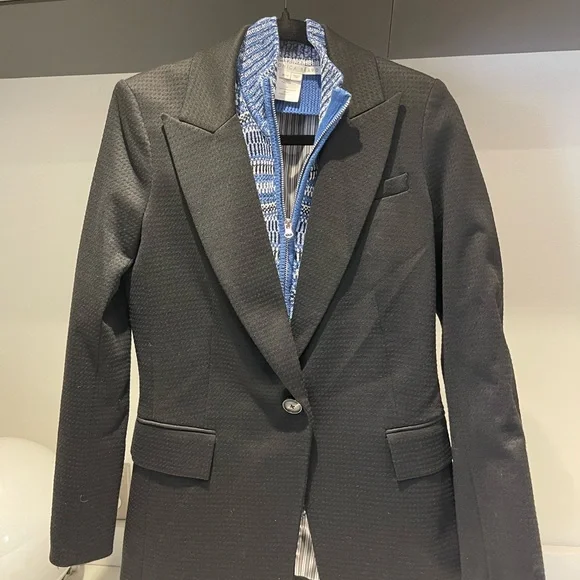 $598 Veronica Beard Livvy black houndstooth cut away blazer Dickey jacket sz 4